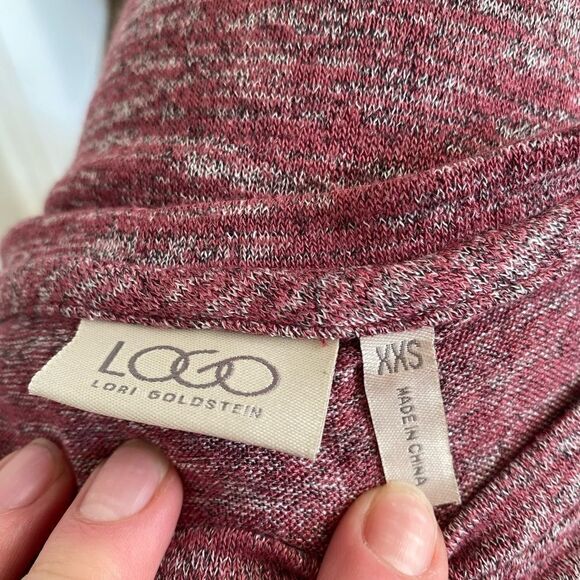 LOGO Lori Goldstein Knit Top Asymmetric Hem XXS Heathered Maroon - Picture 2 of 4